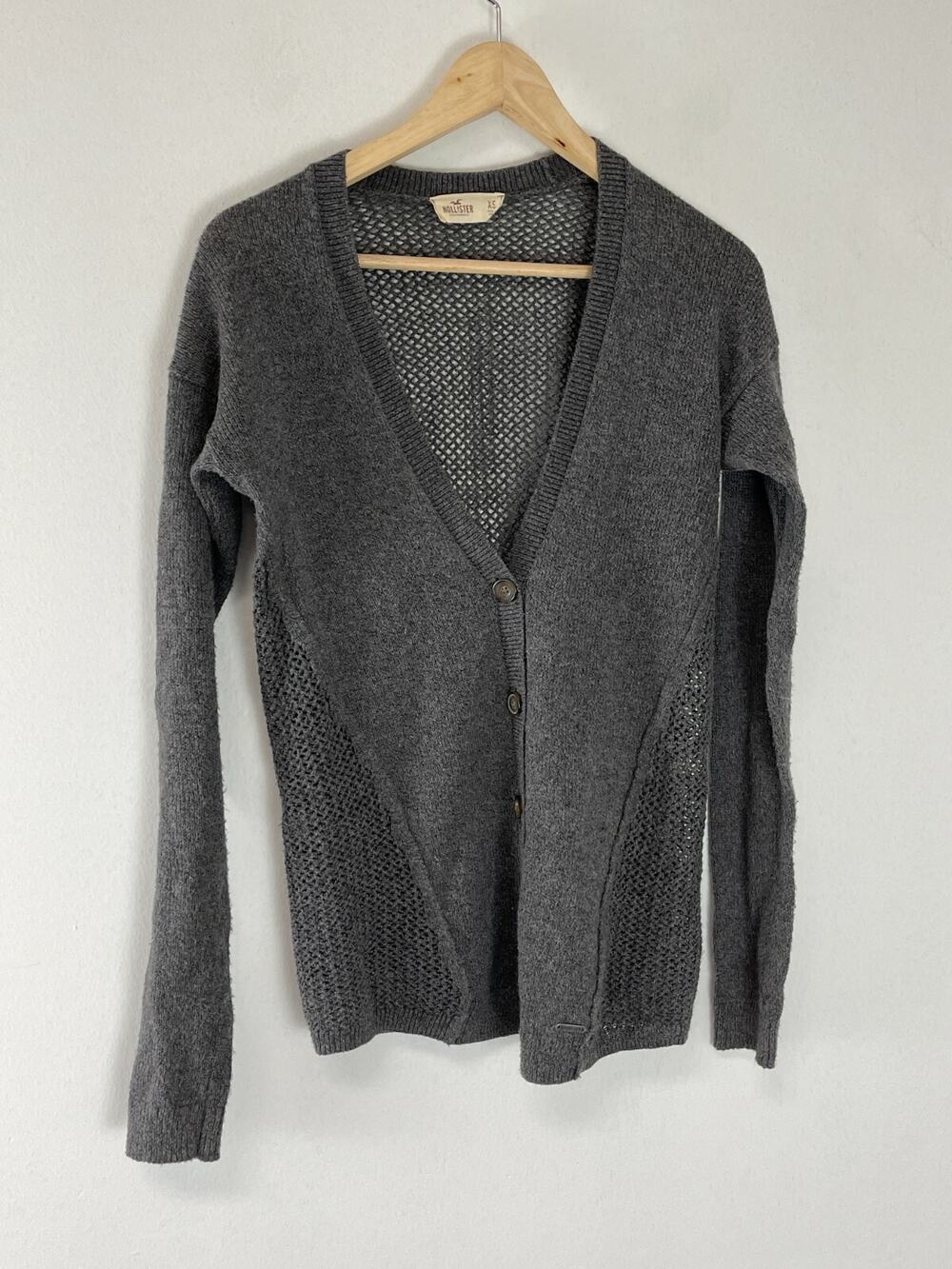 Hollister Cardigan Womens XS Sweater Open Knit Gray Long Sleeve Pullover n304